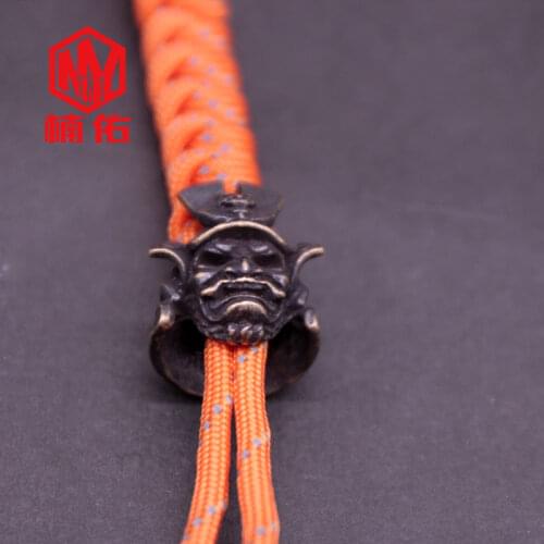 Brass Retro Japanese Samurai Helmet Paracord EDC Knife Beads Outdoor Accessories Bracelet Pendant