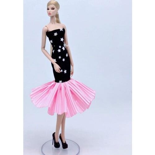 Black Pink Star Fashion Doll Dress For Barbie Doll Clothes Outfits Mermaid Fishtail Party Gown 1/6 Doll Accessories