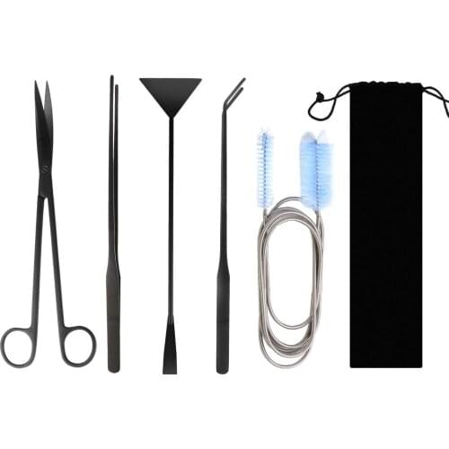 Aquarium Aquascape Plant Tools Kits,Including Stainless Steel Black Aquarium Scissor Tweezers Spatula Tool and Flexible Pipe