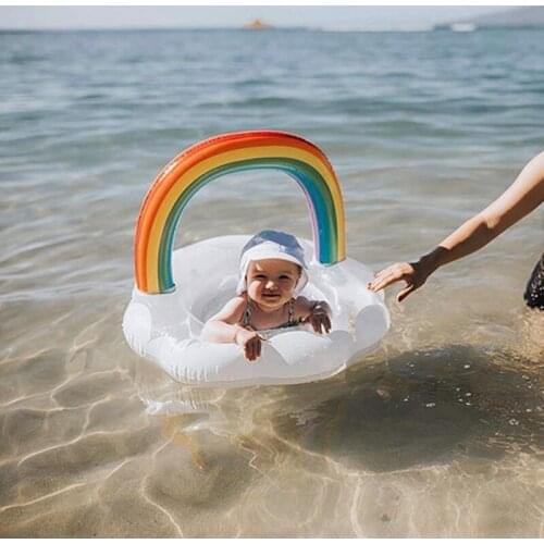 Ins Inflatable Sequins Swimming Ring Rainbow Swimming Ring Children Anti-rollover Cushion Swimming Mat Baby Beach Toys