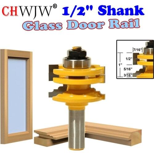 1 Pc 8mm 1/2" Shank Glass Door Rail & Stile Reversible Router Bit Wood Cutting Tool woodworking router bits- Chwjw 12122