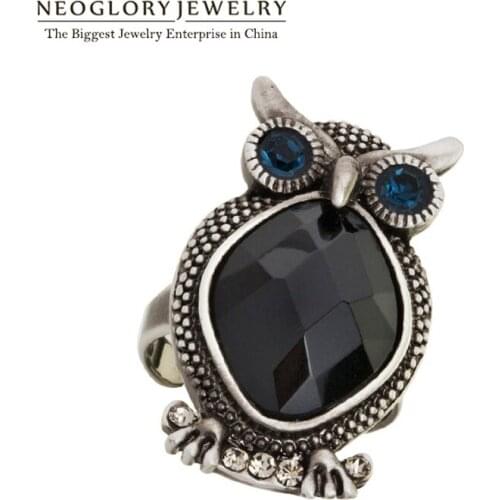 Neoglory Auden Rhinestone Fashion Crystal Adjustable Finger Rings Vintage Jewelry Owl Animal Designer 2020 new Brand