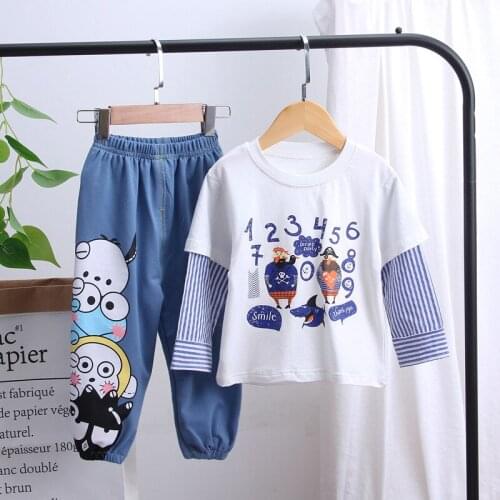 2020 New Baby Boys Girls Clothing Sets Children Spring Autumn Fake Two Cartoon Digital Tops +Pants 2Pcs Kids Sport Suits 1-4 Y