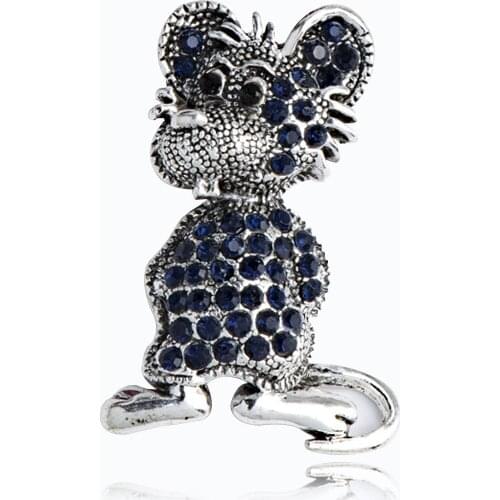 New Vintage Animal Mouse Brooch Metal Rhinestone Lapel Pin Suit Shirt Badge Luxury Brooches for Women Men Accessories Jewelry