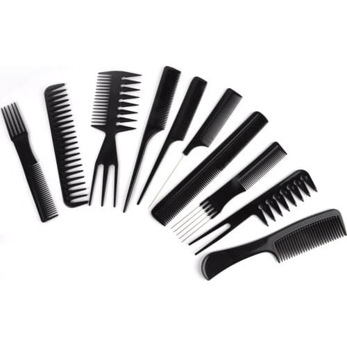 10in1 Hairdressing Salon Combs Black Barber Hair Brush Professional Stylist Hair Comb Kit Set Styling Tool