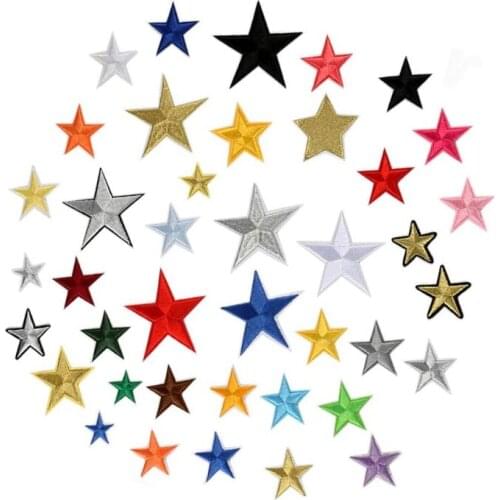 40PCS Embroidered Patches Self Adhesive Embroidered Five Pointed Star Patches for Clothes Jackets Jeans Backpack L93F