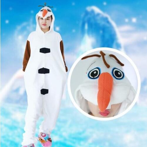 Olaf Snowman Pajamas Animal Cosplay Costume Coral Girls Boys Adult Kid Pajamas Onesies Cartoon Halloween Sleepwear Sleepsuit