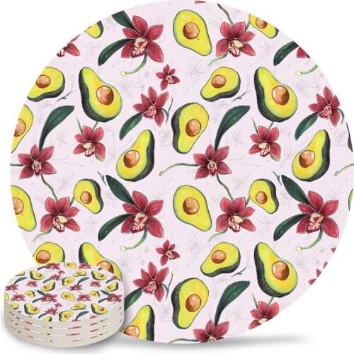 Avocados Orchids Coasters Waterproof Tea Cup Mat Christmas Home Decor Coffee Table Decor Ceramic Coasters