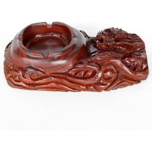Red sandalwood carvings carved dragon Yanju mahogany crafts ashtray ashtray wooden gift box of creative personality