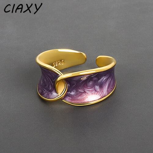 CIAXY 925 Sterling Silver Light Luxury Enamel Epoxy Rings for Women Temperament Open Ring European and American Fashion Jewelry