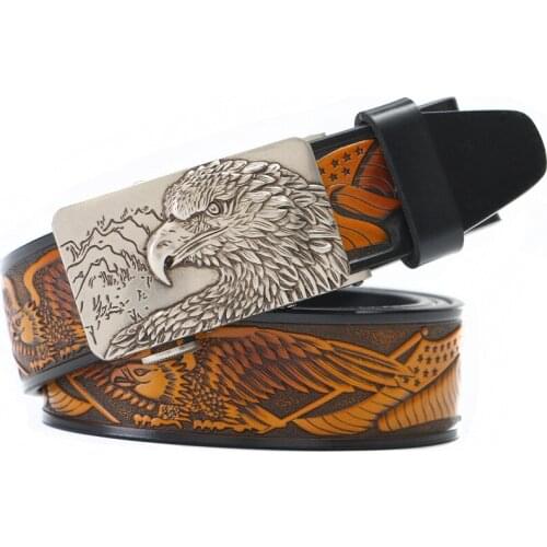 Luxury Eagle Belts For Men Genuine Leather Designer Belt Male Vintage Automati Buckle Strap For Cowboy Jeans Cintos Ceinture