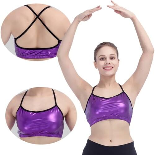 Retail Wholesale Cotton/Lycra with Metallic Fabric Open Back Crop Top for Jazz Dance for Ladies and Girls