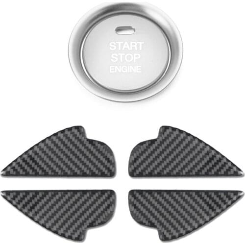 Silver Aluminum Keyless Engine Push Start Button with Carbon Fiber Interior Door Handle Bowl Panel Cover Trim