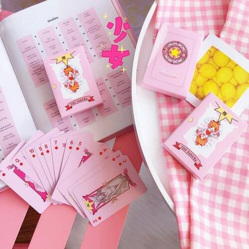 Sailor CardCaptor Sakura Cosplay Poker Kinomoto Sakura Pink Paper Women Men Halloween Props Playing Cards