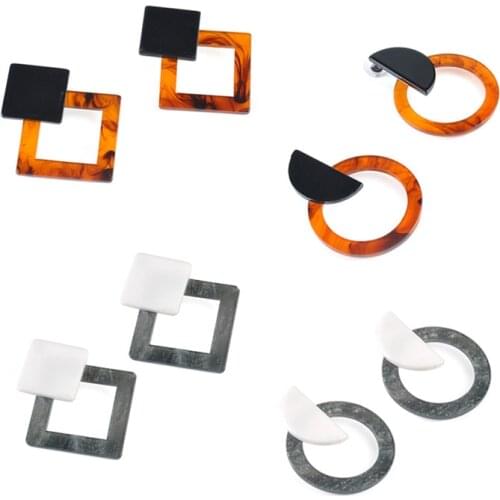 SUMENG 2020 New Fashion Jewelry Leopard Acrylic Resin Oval Dangle Earrings For Women Geometry Big Circle Square Earrings