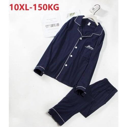 Winter autumn men Pajamas Sets cotton home sleepwear plus size 8XL 9XL 10XL Pijamas oversize big Suit Homewear 150KG blue gray