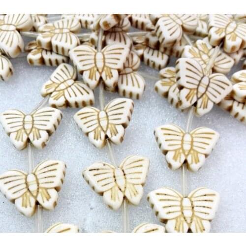 Total 15 pcs beads 20x28mm Bright white bead carved Pretty butterfly howlite stone Loose Beads