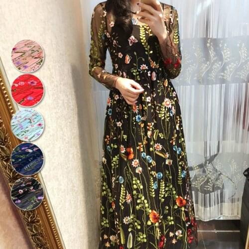 5 color water grass high-end silk embroidery fabric silk fabric custom big clothing fabric summer skirt fabric