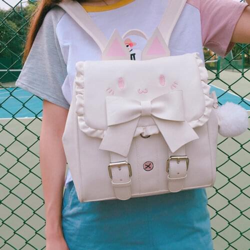 Japanese Harajuku Lolita Embroidery Cat Backpacks Student Girly Sweet Cute Bow JK Uniform Shoulders Bag Women Casual School Bags