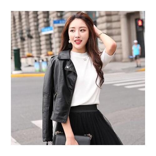 Plus Size New Spring Autumn PU Leather Jacket Faux Soft Short Black Leather Coat Outwear jaqueta motoqueiro feminina LX49