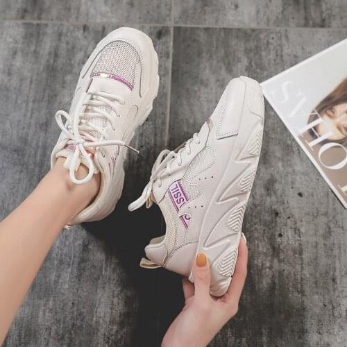 2019 Womens Chunky Sneakers Fashion Women Platform Shoes Lace Up Pink Comfortable Vulcanize Womens Shoes Zapatos Mujer K6-80