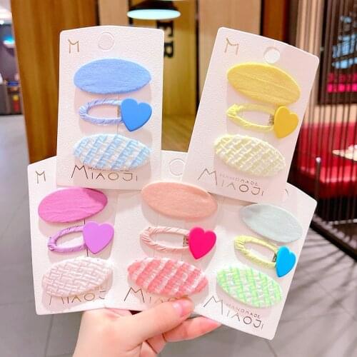 3PCS/Set New Girls Cute Print Solid Striped Heart Hairpins Kids Sweet Hair Clips Barrettes Headband Fashion Hair Accessories
