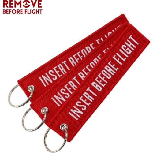 3 PCS/LOT Fashion Jewelry Keychain for Motorcycles OEM Key Chains Red Embroidery Key Fobs INSERT BEFORE FLIGHT Key Chain Tags