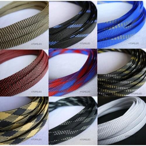 4M 12mm Wide TIGHT Braided PET Expandable Sleeving Cable Wire Sheath Black/Silver/Gold/Red/Orange/Yellow/Green/Blue/White/Clear