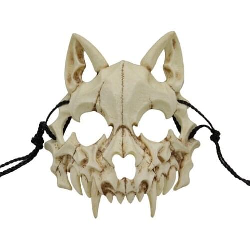 7 Style Japanese Dragon God Werewolf Mask Long Teeth Demon Samurai White Bone Mask Tengu Dragon Yasha Tiger Resin Mask Cosplay