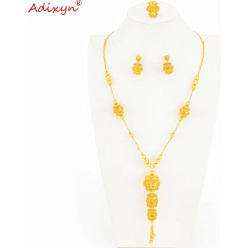 Adixyn 24k Long chain Earrings Ring Africa Jewelry set Gold Color Indian Ethiopian Dubai Anniversary Jewelry Gifts N1021H1