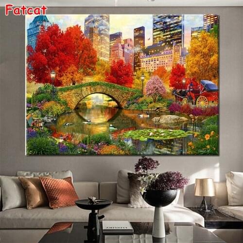 Autumn City Water Lily Pond Landscape 5D DIY Diamond Painting Diamond Embroidery Rhinestone Full Square/Round Home Decor PP1604