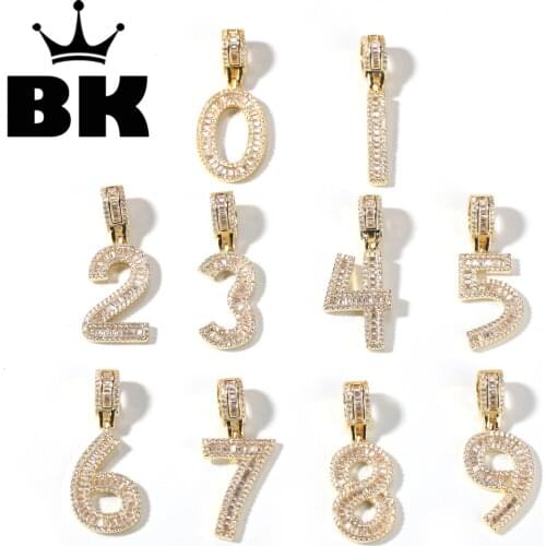 Bling CZ Custom Baguettecz Bubble 0-9 Pendant with Rope Chain Copper Numbers Gold silver color Rose Gold Color Charm Necklace