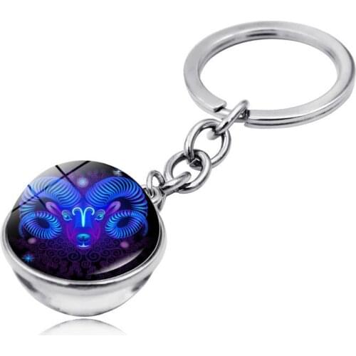 Car Key Pendant, Twelve Constellations, Time Gemstone, Double-sided Glass Ball Keychain, Key Chain, Jewelry Decoration