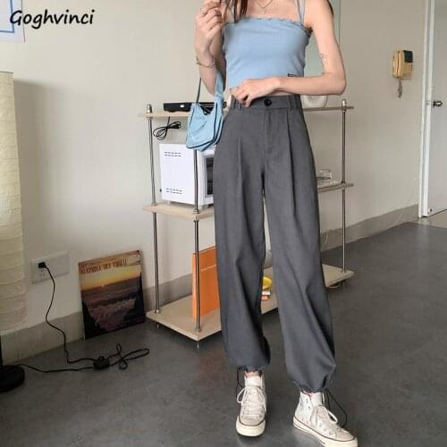Women Casual Bundle Pants Full Length Loose Solid Plus Size 4XL All-match Zipper Cargo Womens High Waist Thin New Simple Korean