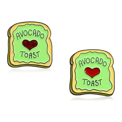 AVOCADO TOAST Red Heart Sandwich Bread Piece Metal Enamel Brooch Creative Novelty Badge Pin Cute Trendy Gourmet Costume Jewelry