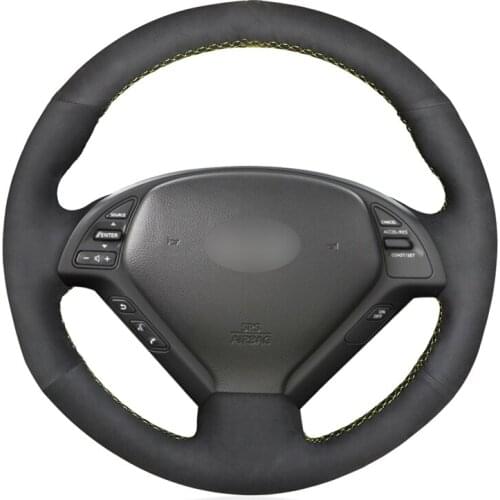 DIY Black Suede Leather Car Steering Wheel Cover for Infiniti G G25 G35 G37 EX EX35 EX37 Q Q40 Q60 QX50 (US) 2014-2018