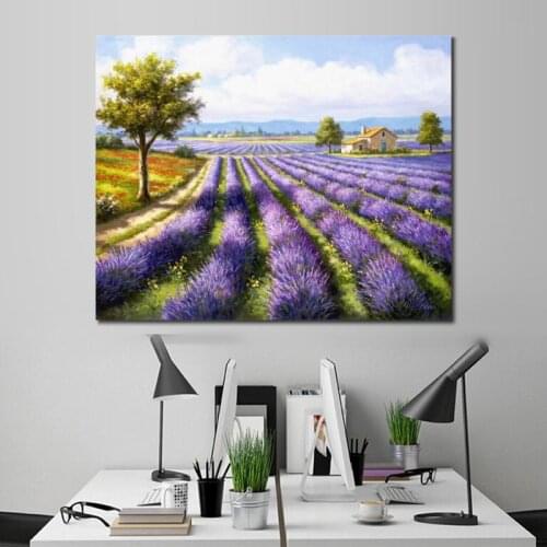 Handmade oil painting on canvas Lavender Rows Classic wall art landscape pictures home decoration