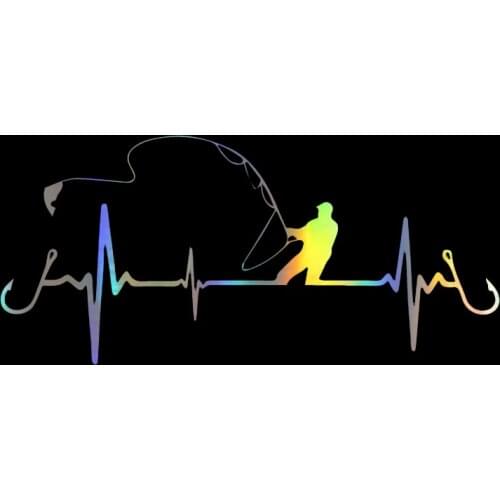 Dawasaru Heartbeat Fishing Car Stickers Personalized Cover Scratch Decals Windows Laptop Suitcase Auto Accessories PVC,16cm*7cm