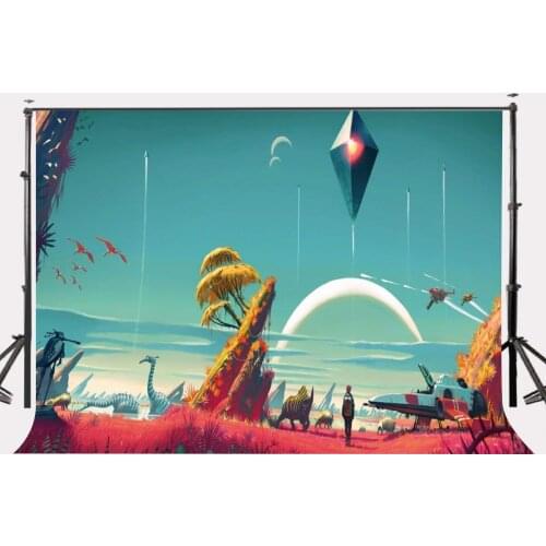 7x5ft Magic Cartoon Picture Backdrop Space Exploration Theme Game Photography Background No Mans Sky Game Poster Photo Props