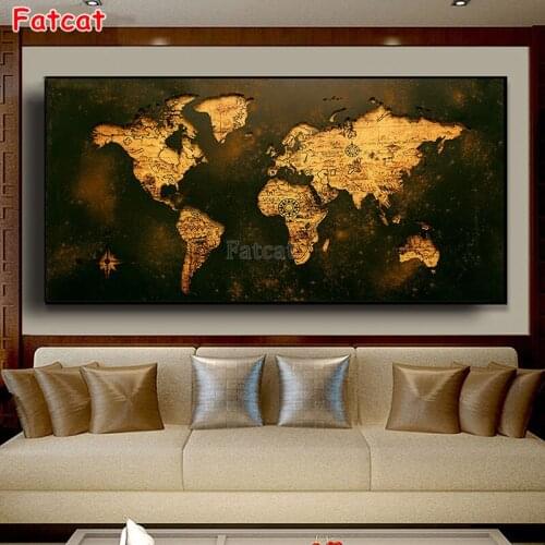 Black Gold World Map Picture Diamond Painting Cross Stitch Diamond Mosaic Embroidery Handicraft Classic Style Abstract PP1323