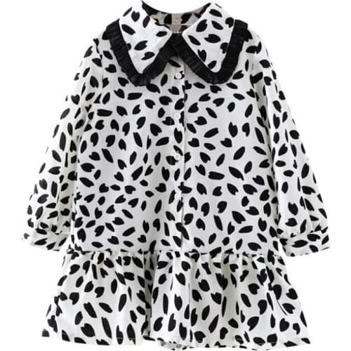Korean Girls Dresses 2019 New Autumn Kids Girl Full Sleeve Peter Pan Collar Shirt Chiffon Dress For 2-8Yrs Toddler Clothes