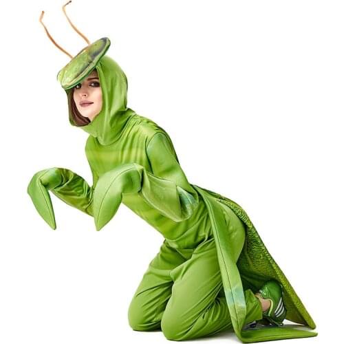 Umorden Fantasia Purim Halloween Costumes Unisex Men Women Praying Mantis Costume Green Insect Performance Suit