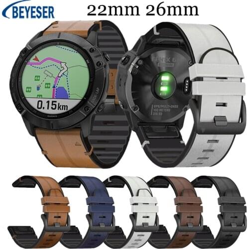 Leather watchbands 22mm 26mm band for Garmin Fenix 5 5X Plus 6 6X Pro 3 3 HR watch Quick Release Wristband Strap bracelet belt