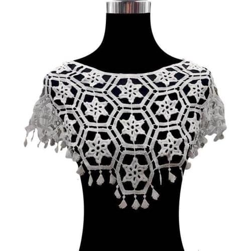 Beautiful Cotton Tassel Embroidered Lace Shawl Sew Applique Patch Collar Neckline Trim Trimmings Clothing DIY Sewing Accessory