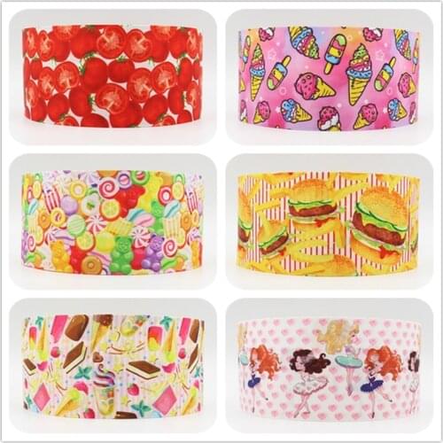Q&N ribbon 16mm 22mm 25mm 38mm 50mm 75mm Food Printed Grosgrain Ribbon Webbing 50yards/roll For Hair Tie Free Shipping