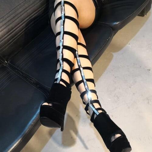 Summer Rectangle Crystal Knee Sandals Boots Ladies Rhinestone High Heels Peep Toe Cut Out Back Zip Knee High Bottines