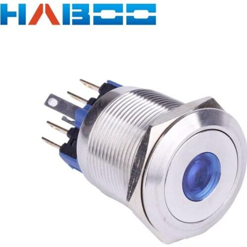 10pcs/lot dia.22mm illuminated metal switch dot head latching on-off push button switch with led lighting 6V 12V 24V 110V 220V