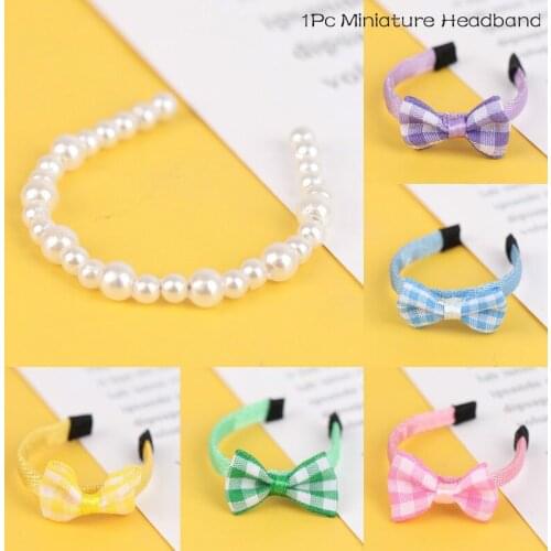1Pc Miniature Headband DollhouseDoll Hair Accessories Pure Color Lattice Pearl Head Band Doll Decor