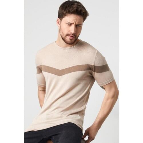 Mens Slim Fit Cotton T-shirt Beige Casual Modern Attractive