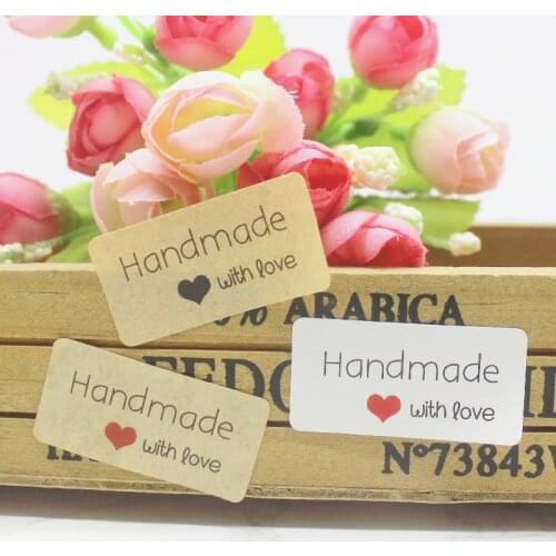 Vintage Handmade Sticker 200pcs/lot 40*20mm Kraft Label seal Sticker DIY Hand Made For Gift Cake Baking Sealing Sticke